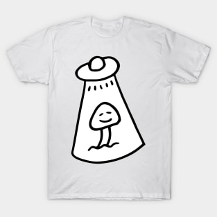 UFO Taking Little Mushroom Doodle Art T-Shirt